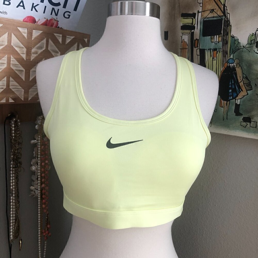 Nike Dri Fit Women's Yellow Swoosh Racerback Sports Bra Medium M Comfort New